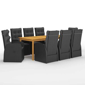 vidaXL Juego de comedor para jard&iacute;n de 9 piezas negro