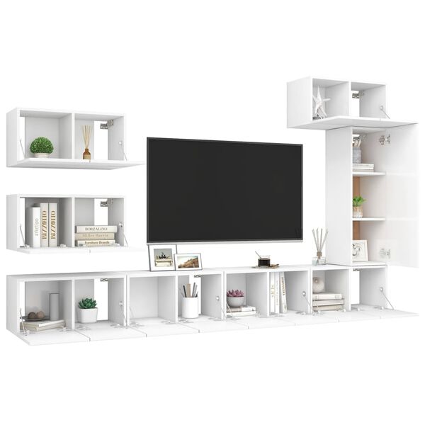 vidaXL Set de muebles de sal&oacute;n TV 8 piezas madera de ingenier&iacute;a blanco