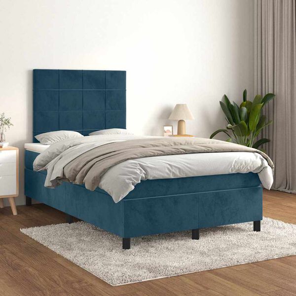 vidaXL Cama box spring con colch&oacute;n terciopelo azul oscuro 120x190 cm