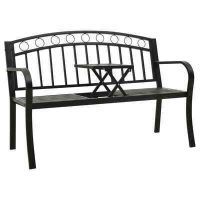 vidaXL Banco de jardín con mesa acero negro 125 cm