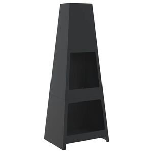vidaXL Chimenea de exterior con le&ntilde;ero y dise&ntilde;o de torre acero negro