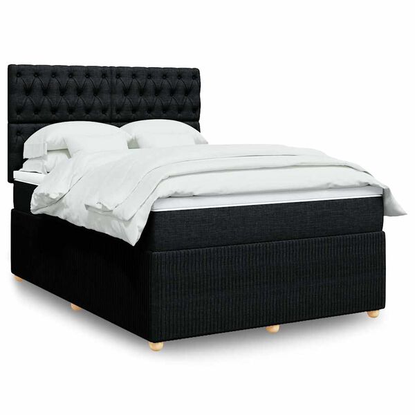 vidaXL Cama box spring con colch&oacute;n tela negro 160x200 cm