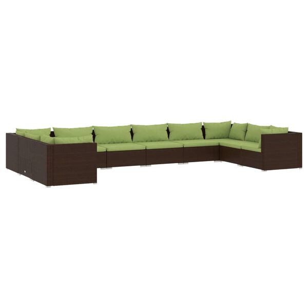 vidaXL Set muebles de jard&iacute;n 10 pzas y cojines rat&aacute;n sint&eacute;tico marr&oacute;n