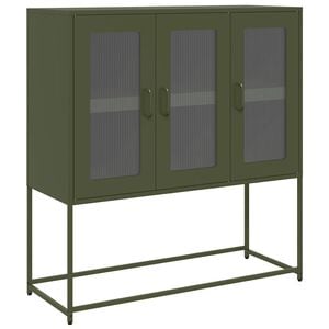 vidaXL Aparador de acero laminado en fr&iacute;o verde oliva 100,5x39x107 cm