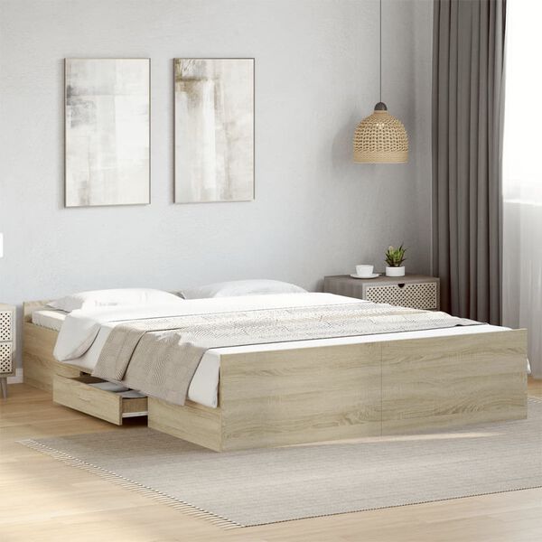 vidaXL Cama con cajones madera ingenier&iacute;a roble Sonoma 150x200 cm