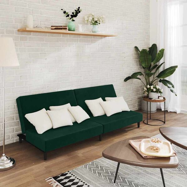 vidaXL Sof&aacute; cama de 2 plazas terciopelo verde oscuro
