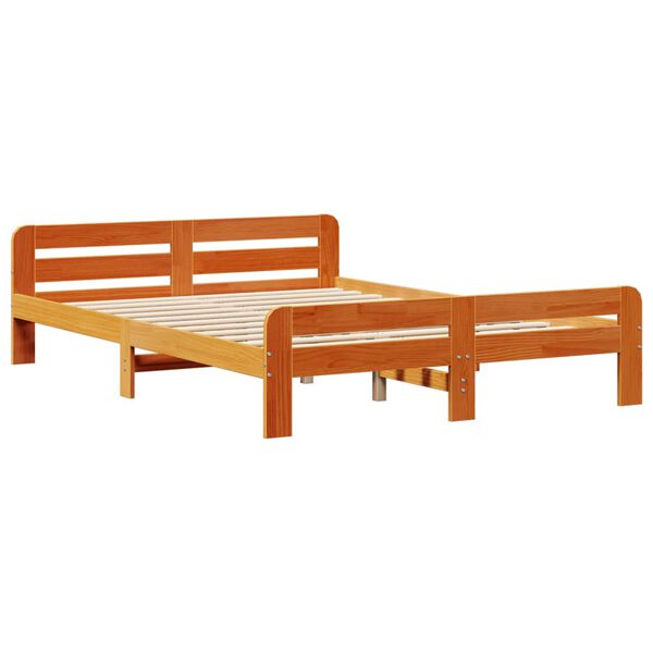 vidaXL Cama sin colch&oacute;n madera maciza de pino marr&oacute;n cera 140x200 cm
