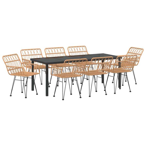 vidaXL Conjunto de Comedor de Jard&iacute;n 9 pcs Marr&oacute;n