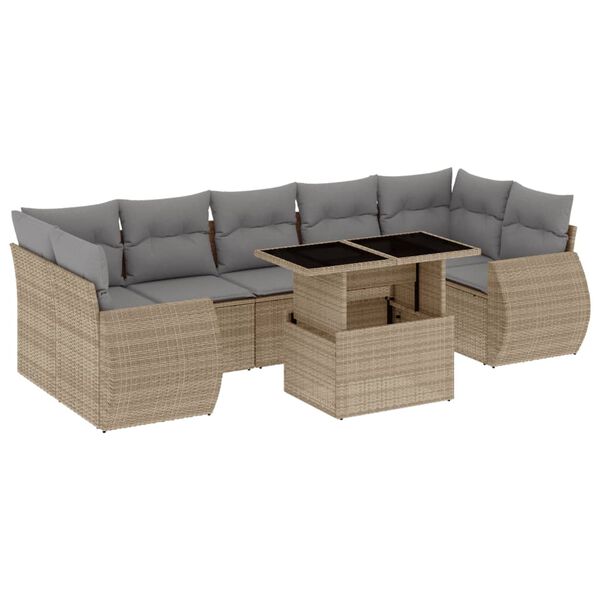 vidaXL Set de sof&aacute;s de jard&iacute;n y cojines 8 piezas rat&aacute;n sint&eacute;tico beige