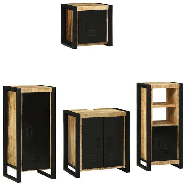 vidaXL Juego de muebles de baño con cajón 4 pcs Madera de mango maciza