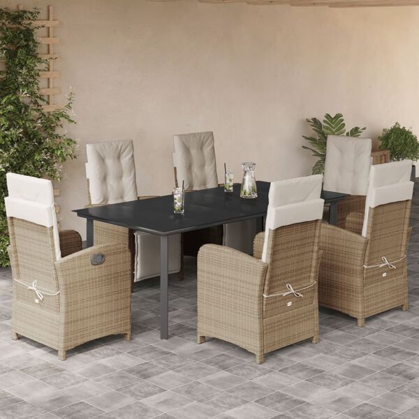 vidaXL Set comedor de jard&iacute;n 7 pzas con cojines rat&aacute;n sint&eacute;tico beige