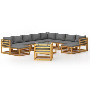 vidaXL Muebles de jard&iacute;n 12 pzas cojines madera maciza de acacia