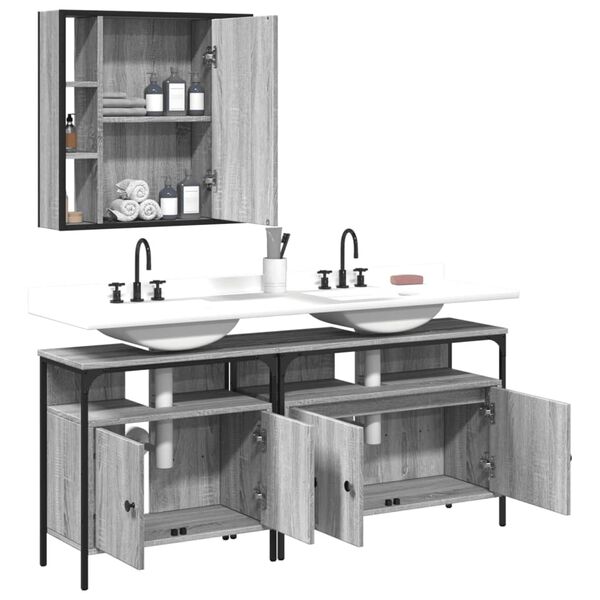 vidaXL Set de muebles de baño 3 pzas madera contrachapada gris sonoma