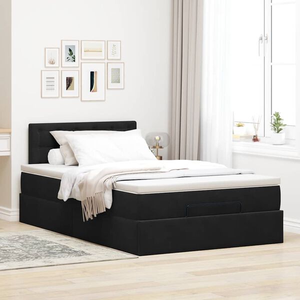 vidaXL Cama otomana con colch&oacute;n y LED terciopelo negro 120x190cm