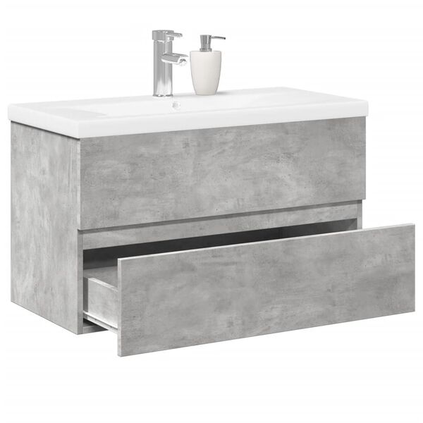 vidaXL Set muebles de ba&ntilde;o 2 piezas madera contrachapada gris hormig&oacute;n