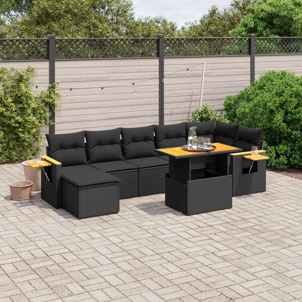 vidaXL Set sofás jardín y cojines 8 pzas ratán sintético acacia negro