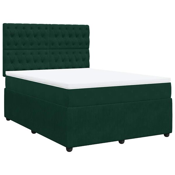 vidaXL Cama box spring con colch&oacute;n terciopelo verde oscuro 140x200 cm