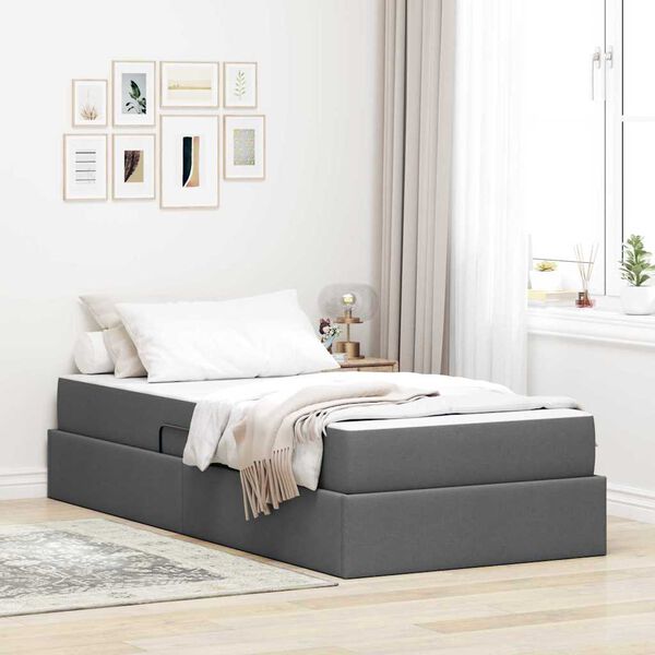 vidaXL Cama con almacenamiento y colch&oacute;n Gris oscuro 100 x 200 cm