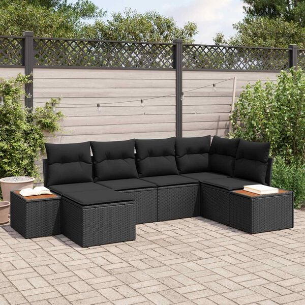 vidaXL Conjunto de sof&aacute; de jard&iacute;n 6 pcs Negro rat&aacute;n sint&eacute;tico