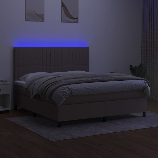 vidaXL Cama box spring colch&oacute;n y luces LED tela gris taupe 180x200 cm