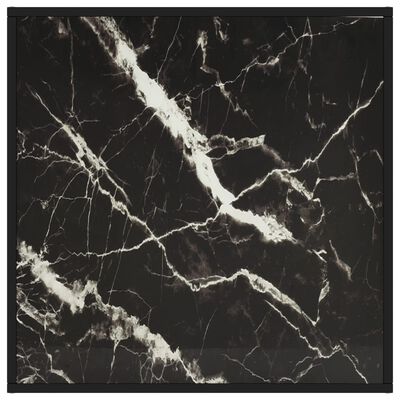 vidaXL Mesa de centro negra con vidrio de mármol negro 80x80x35 cm