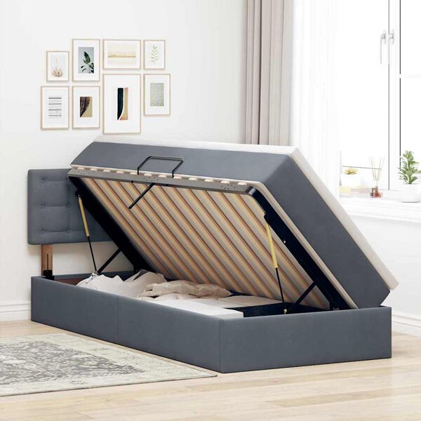 vidaXL Cama con almacenamiento Gris oscuro 100 x 200 cm Terciopelo