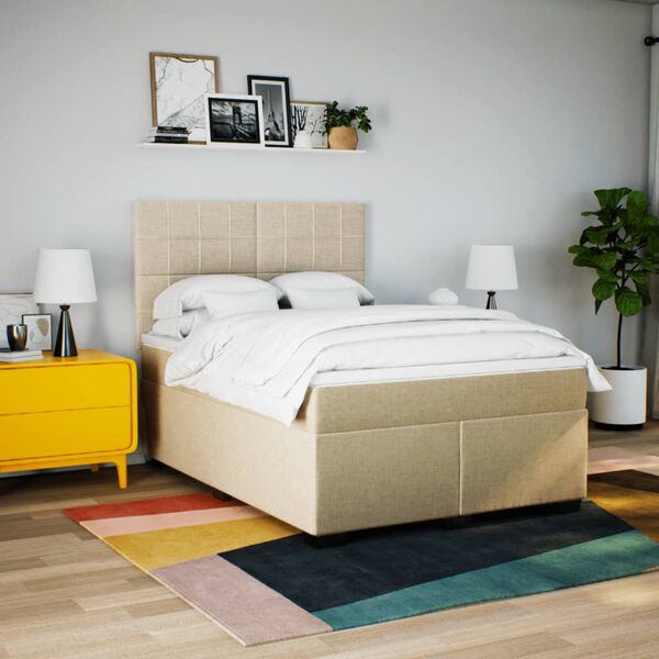 vidaXL Cama box spring con colch&oacute;n tela color crema 140x190 cm