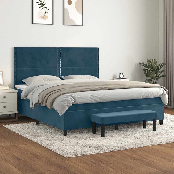 vidaXL Cama box spring con colch&oacute;n terciopelo azul oscuro 180x200 cm