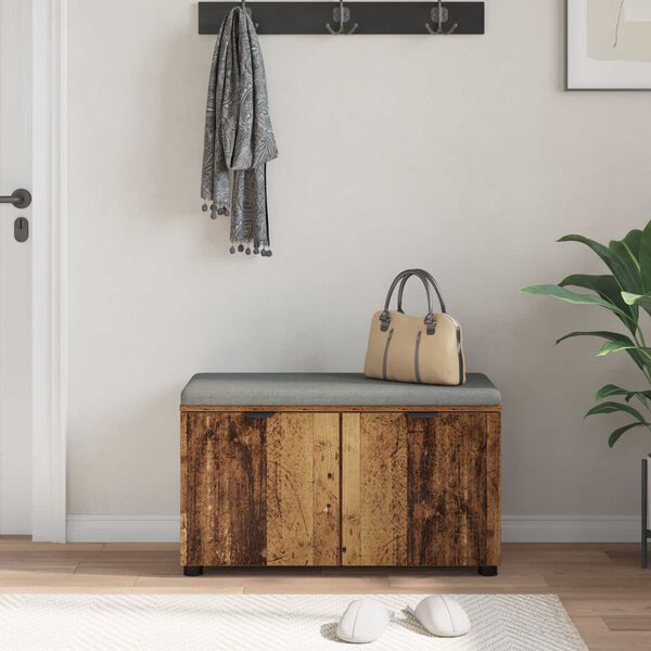 vidaXL Banco de entrada con coj&iacute;n Madera vieja 80 x 46 x 46 cm