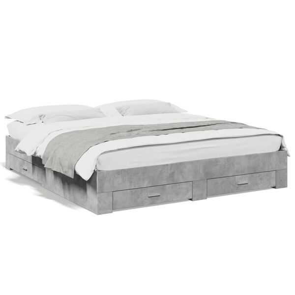 vidaXL Cama con cajones madera ingenier&iacute;a gris hormig&oacute;n 200x200 cm