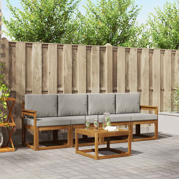 vidaXL Conjunto de sof&aacute;s de exterior 5 pcs Gris Natural y Claro