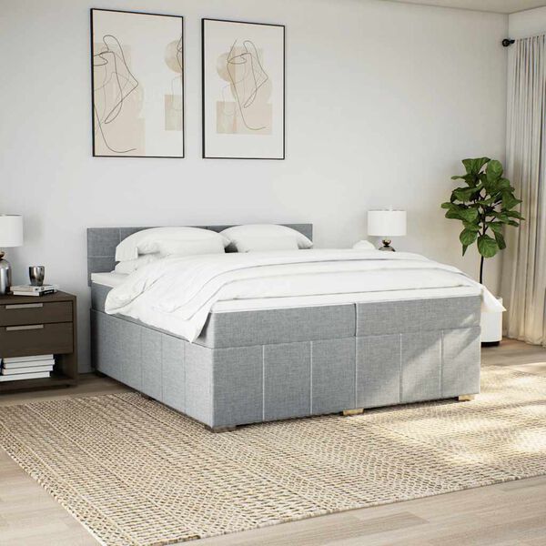 vidaXL Cama box spring con colch&oacute;n tela gris claro 200x200 cm