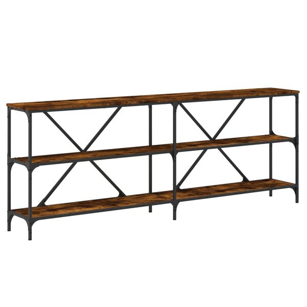 vidaXL Mesa consola hierro madera ingenier&iacute;a roble ahumado 200x30x75cm