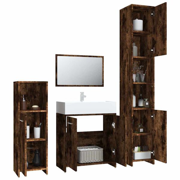 vidaXL Set de muebles baño 4 pzas madera contrachapada roble ahumado