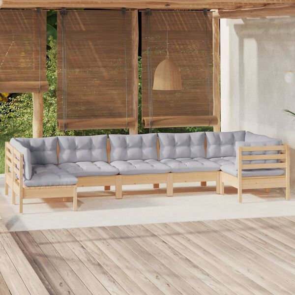 vidaXL Juego de muebles de jard&iacute;n 7 pzas y cojines madera pino gris