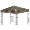 vidaXL Carpa cenador de jard&iacute;n con tira de luces LED 3x3 m tela taup&eacute;