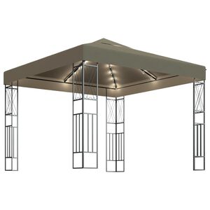 vidaXL Carpa cenador de jard&iacute;n con tira de luces LED 3x3 m tela taup&eacute;