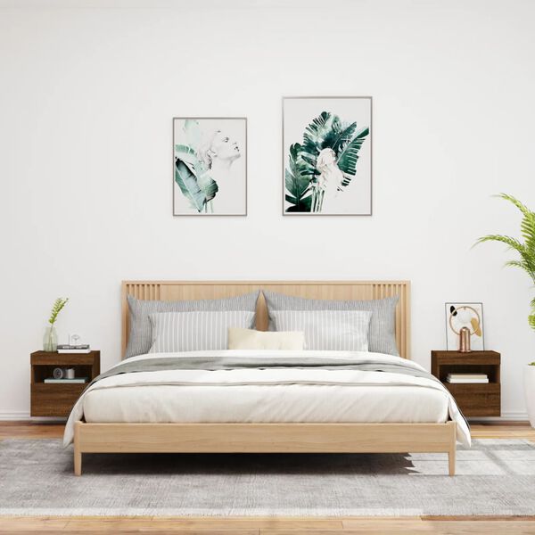 vidaXL Muebles TV de pared luces LED 2 uds roble marr&oacute;n 40x30x40 cm