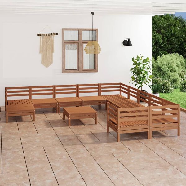 vidaXL Juego muebles de jard&iacute;n 12 pzas madera maciza pino marr&oacute;n miel
