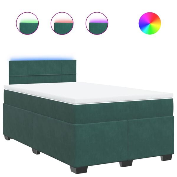 vidaXL Cama box spring con colch&oacute;n terciopelo verde oscuro 120x190 cm