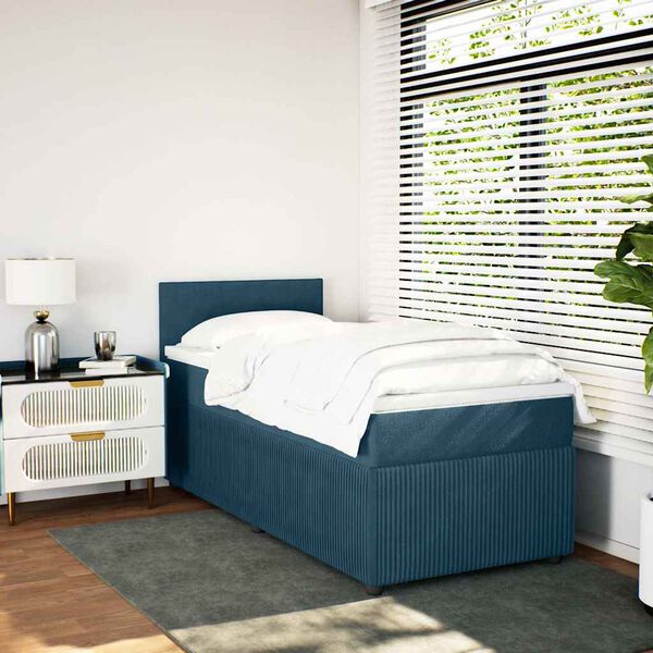 vidaXL Cama box spring con colch&oacute;n terciopelo azul 90x200 cm