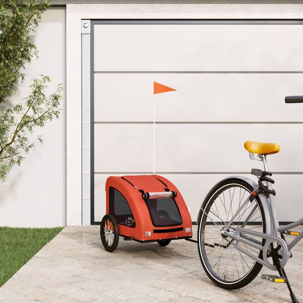 vidaXL Remolque de bicicleta mascotas hierro tela Oxford naranja