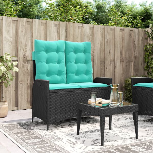 vidaXL Sill&oacute;n reclinable de jard&iacute;n con cojines rat&aacute;n sint&eacute;tico negro