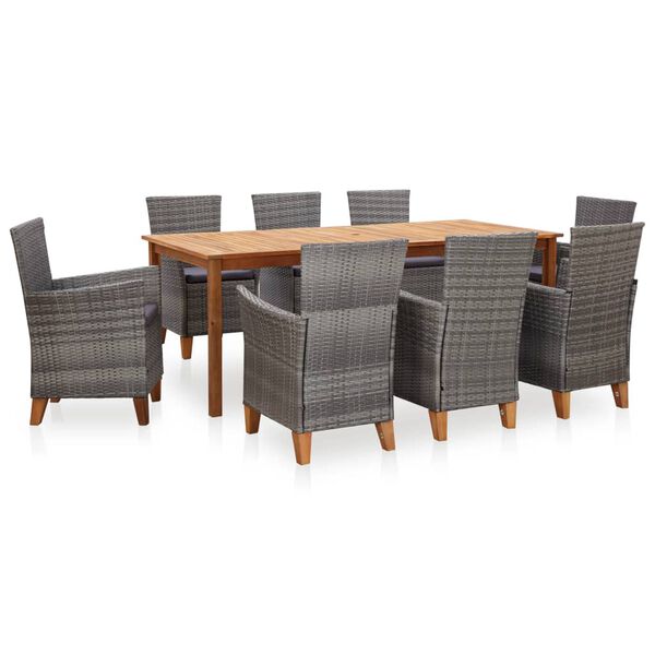 vidaXL Set de comedor 9 pzas rat&aacute;n sint&eacute;tico madera maciza acacia gris