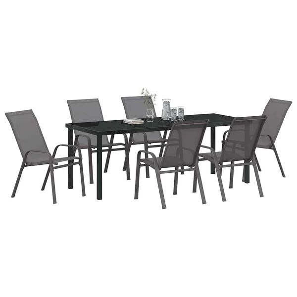 vidaXL Conjunto de Comedor de Jard&iacute;n 7 pcs Gris y Negro