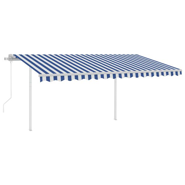 vidaXL Toldo autom&aacute;tico LED sensor de viento azul y blanco 4,5x3,5 m