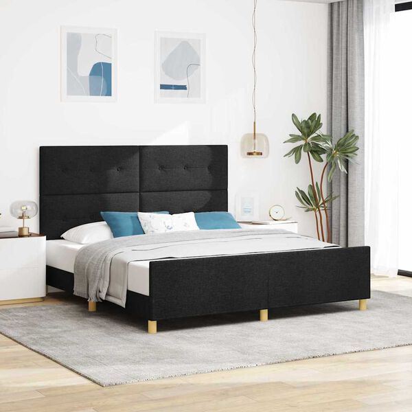 vidaXL Estructura de cama con cabecera Negro 180 x 200 cm tela
