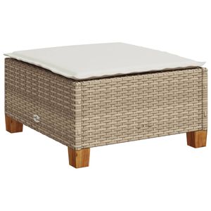 vidaXL Taburete de jard&iacute;n y coj&iacute;n rat&aacute;n sint&eacute;tico beige 63,5x56x32 cm