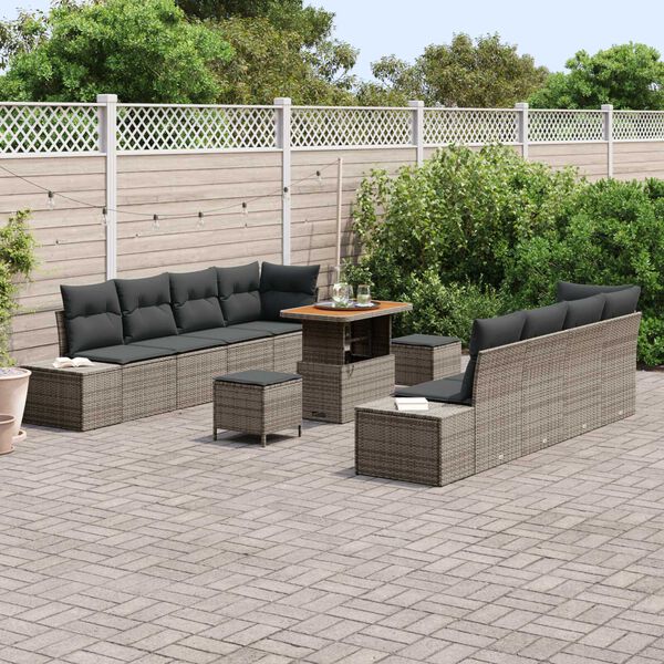 vidaXL Conjunto de sof&aacute; de jard&iacute;n 11 pcs Gris Claro y Gris Oscuro