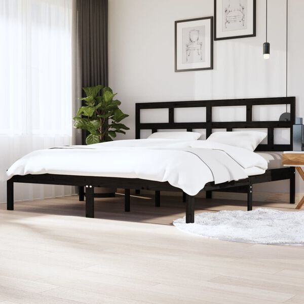 vidaXL Estructura de cama de madera maciza de pino negra 200x200 cm
